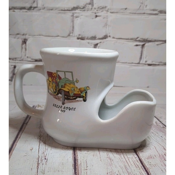 Vintage WADE Mens Shaving Mug Rolls-Royce 1909 White Made In England